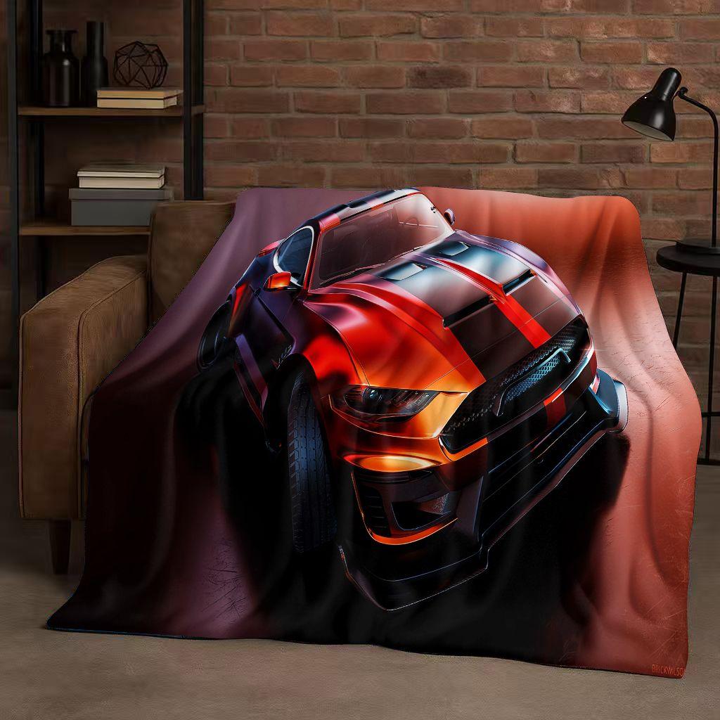 New Mustang Racing Car Logo Flannel Blanket,Ultra Soft Warm Plush Throw for Home Bedroom Bed Sofa Cover Picnic Kids Office