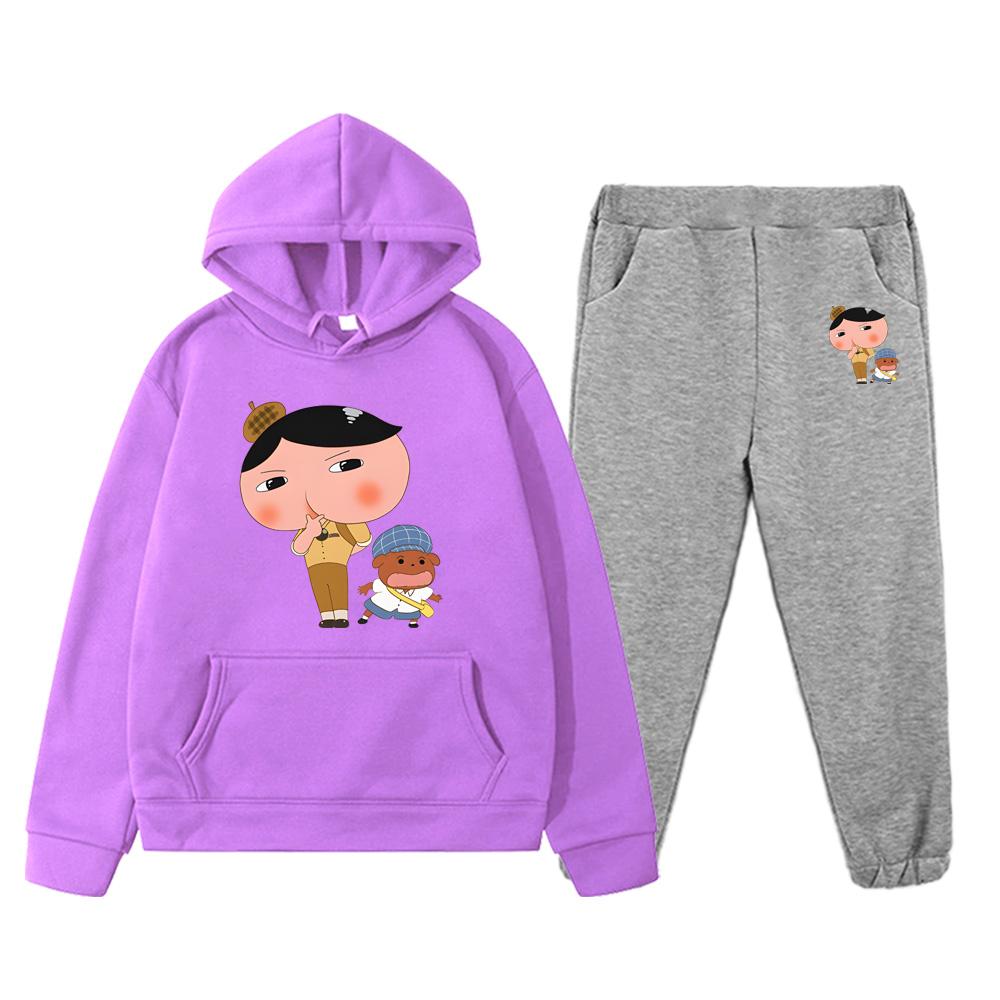 2pcs Butt Detective Cartoon Print High Quality Clothing Sets Autumn New Childrens Hoodies Sweatshirts Kids Loose Fleece Pullover