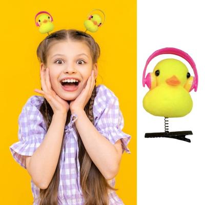 5/10/20/50Pcs Cartoon Little Yellow Duck Plush Spring Hairpin Girl Wearing Headphone Duck Decor Hair Clip Hair Accessories