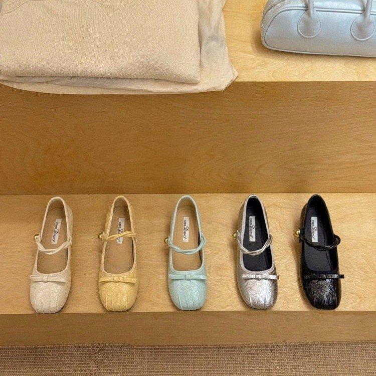 Women's low-heeled shoes versatile thick-heeled single shoes 2025 spring and autumn shallow mouth square head bow French one-word buckle Mary Jane s
