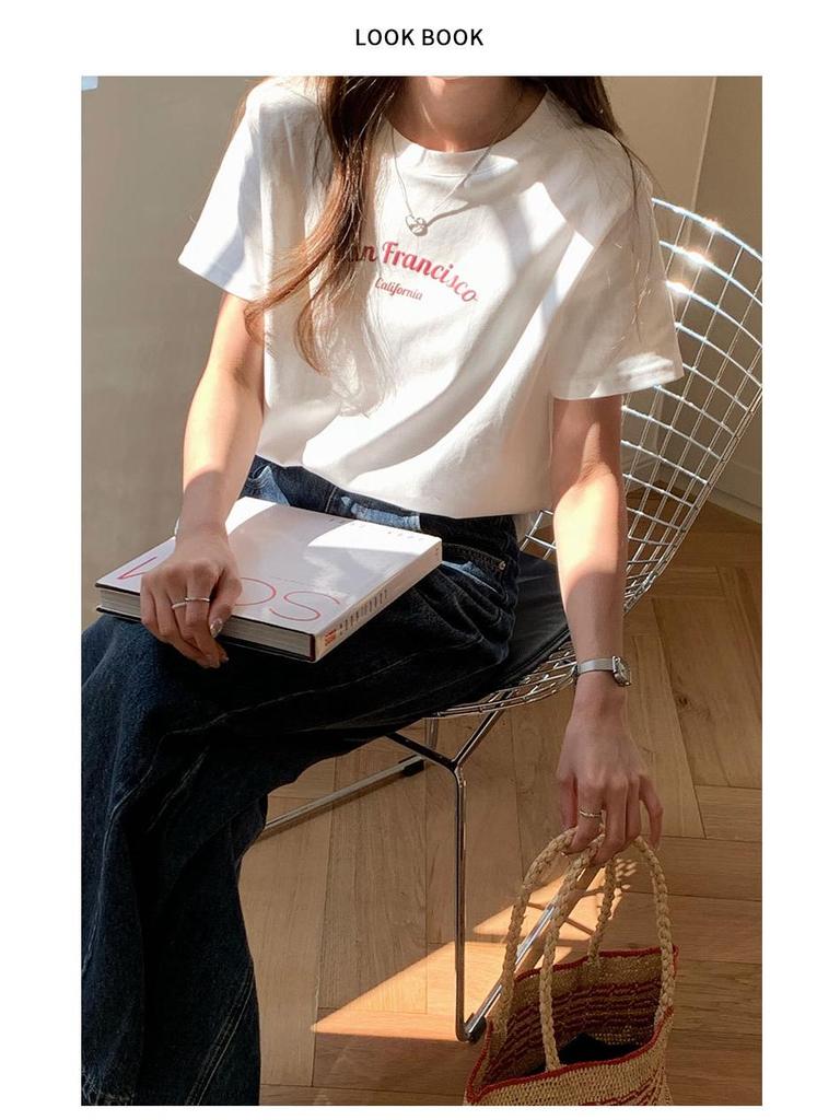Korean Style Loose Round Neck Letter Print Short Sleeve T-Shirt - Elegant, Versatile, Daily Wear Top