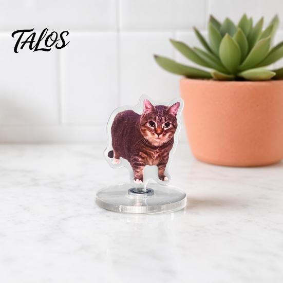Talos 2D Flat Rotating Acrylic Cat Sign for Car Dashboard, Desk Decor, Cute Print Tabletop Centerpiece with Base Home Office, Interior Gift Lovers