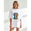 Oversized T Shirt Black Colorful Dog With Sunglasses Print Casual Wear For Women Summer Outfit Street Style Fashion Top