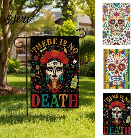 Festive Lawn Ornament Flags Day of The Dead Garden Flag, 12x18 Inch Floral Skull Decorative Yard Double Sided Holiday Mexican Gothic Skeleton Flowers