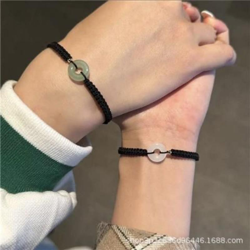Adjustable Chalcedony Peace Buckle Couple Bracelet Simple Rope Hand Chain For Lovers Friends