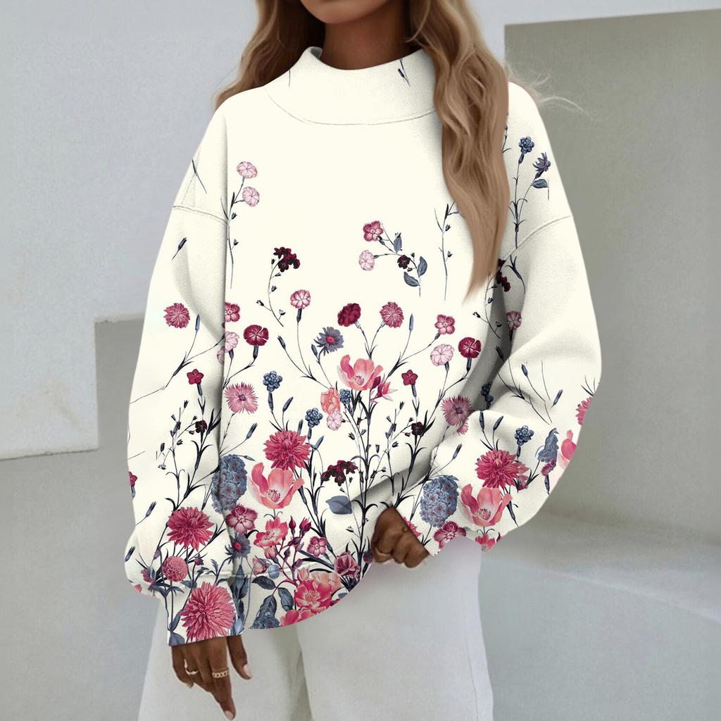 Mock Neck Sweatshirt Women Fall Comfort Oversized Sweatshirt Dressy Pullover Sweatshirts No Hood Cozy Turtleneck Tops