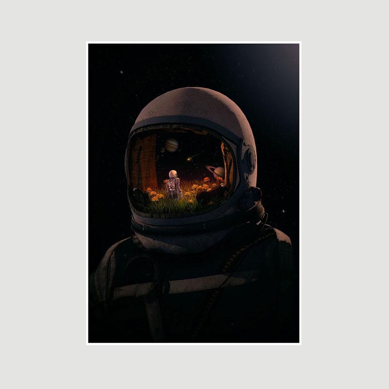 Living Room Decoration Art Painting White Paper Astronaut Space Poster Wall Art Prints Home Decor Bar Cafe Dorm Decorative Pictures Gifts