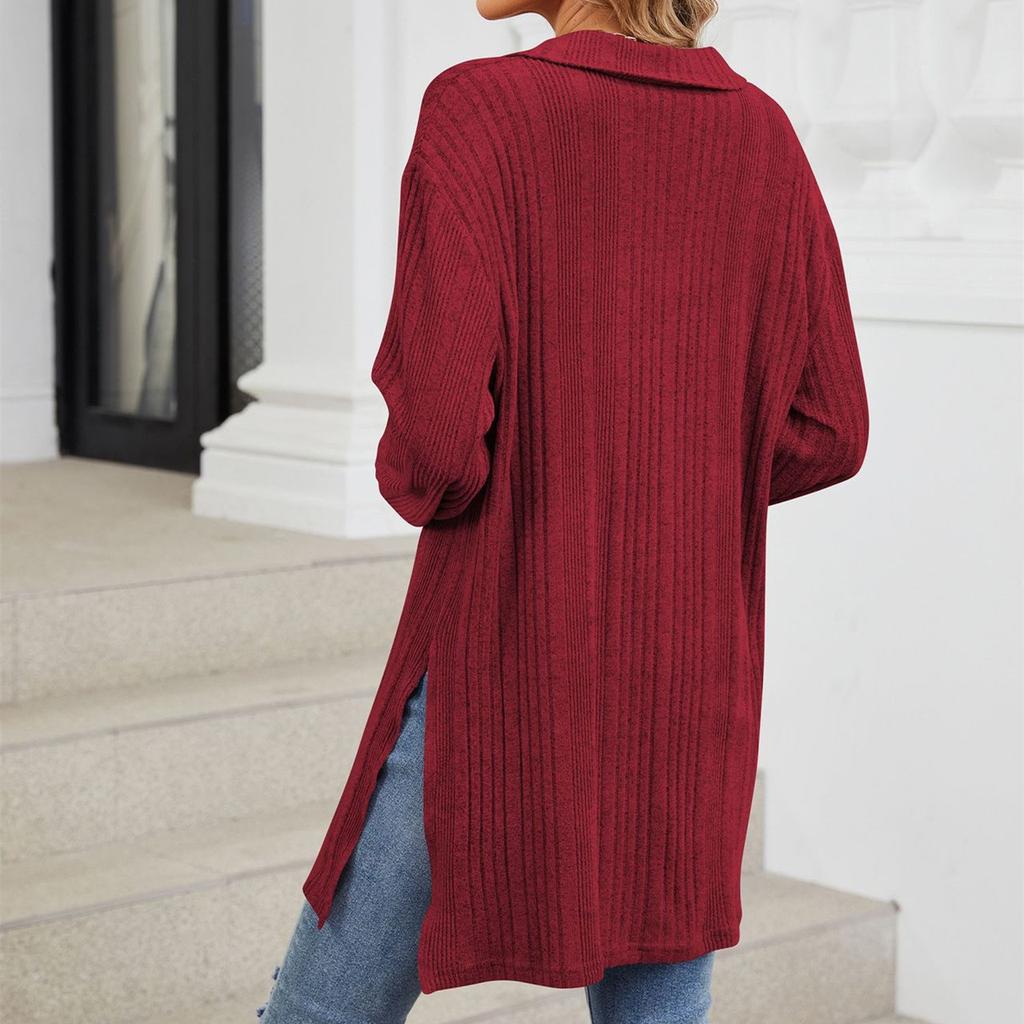 HNXC Women's Fashion Casual Autumn Winter Solid Color Print Long Sleeve V Neck Blouses & Shirts