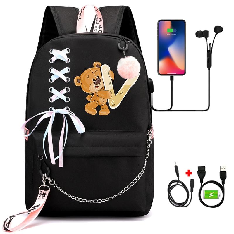 Batoh Little Bear s 26 anglickými písmeny pro děti Zpátky do školy pro chlapce Dívka Kreslená taška na knihy Kawaii Studentská školní taška