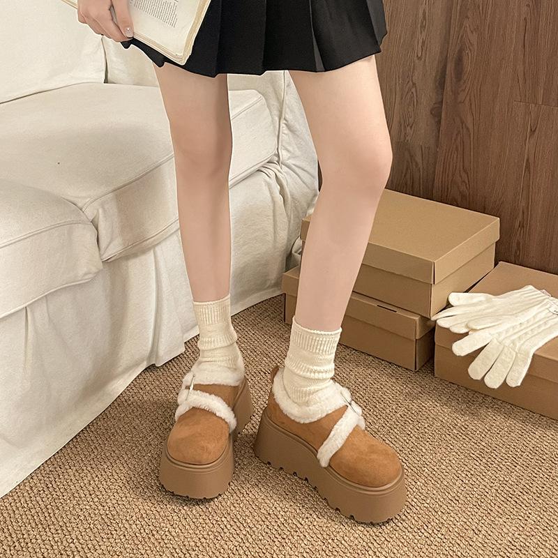 Retro versatile splicing Mao Mao buckle thick sole heightening women s winter new velvet cotton shoes snow boots 35 верблюд