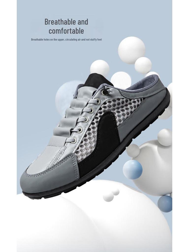 Heren Plus Size Mesh Instap Half-Slippers, Ademende Luie Schoenen, Zomer 2025
