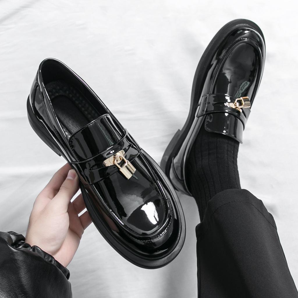 Fashion 2025 Men Metal Lock Decor Loafers Leather Slip-On Shoes Fashion Business Casual Footwear Non-Slip Sole Comfortable Driving Shoes