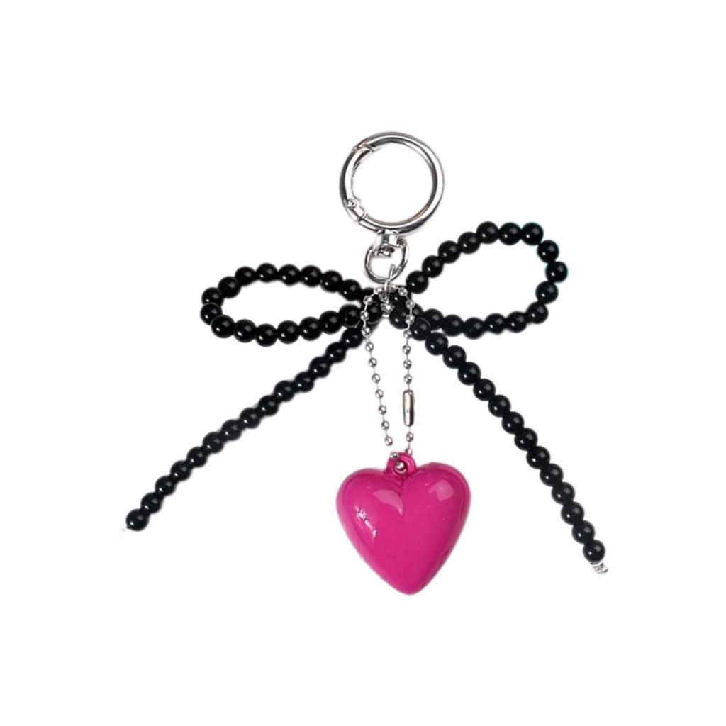 Handcrafted Beaded Bowknot Keychain with Heart Pendant Sweet and Unique Keyrings Accessory Hangings Ornament for Bag Key