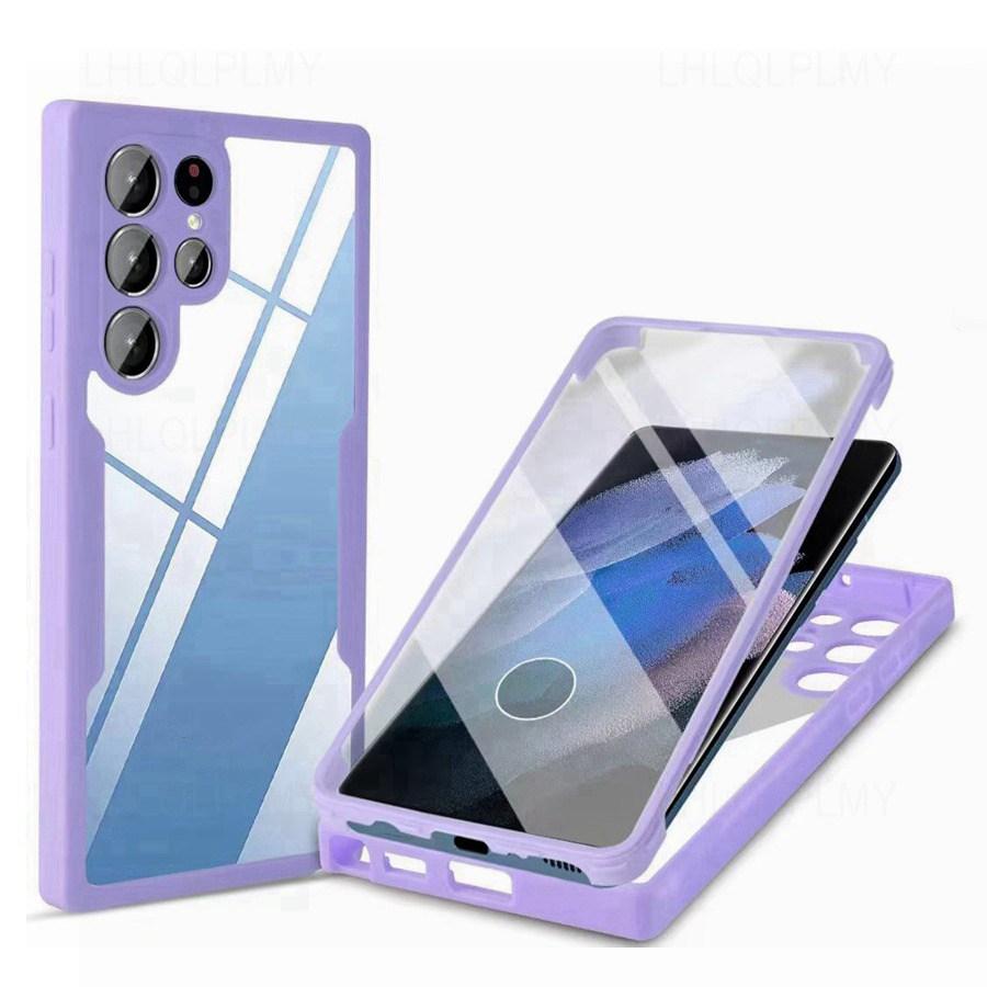 

Противоударный чехол с защитой на 360 градусов для Samsung Galaxy S23 Ultra S22 Plus S21 FE S24 A55 A52 5G A52S, силиконовый передний чехол + задняя пластиковая крышка Samsung S23 Ultra фиолетовый