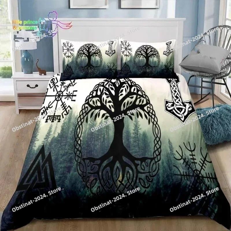 Wikinger Muster Nordische Mythologie Rabe Bettwäsche Set Einzelbett Doppelbett Full Queen King Size Bettwäsche Set Erwachsener Kinder Schlafzimmer 3D Druck