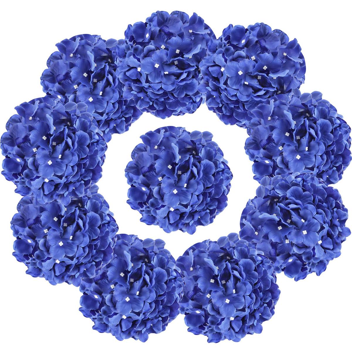 

10 шт. искусственные цветы гортензии поддельные гортензии шелковые цветы головки со стеблями для стола свадьба детский душ вечерние украшения дома королевский синий