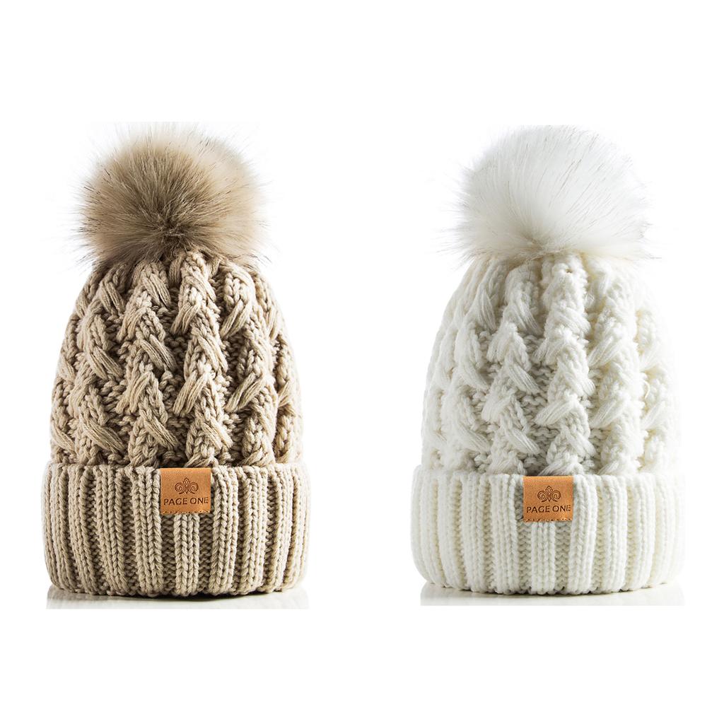 Women's Winter Warm and Thick Knitted Hat, with Fleece Lining Inside, Two-piece Set