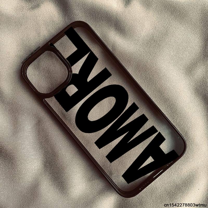 Trendy Pink Letters AMORE Phone Case for IPhone 17 16 Pro 15 14 13 12 11 XR XS Max 7 8Plus 17Air Simple English Clear Hard Cover
