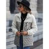 New European American Style Women's Fuzzy Double-sided Fleece Jacket, Casual Loose Long Sleeve Crew Neck Zipper Patchwork Animal Print Coat