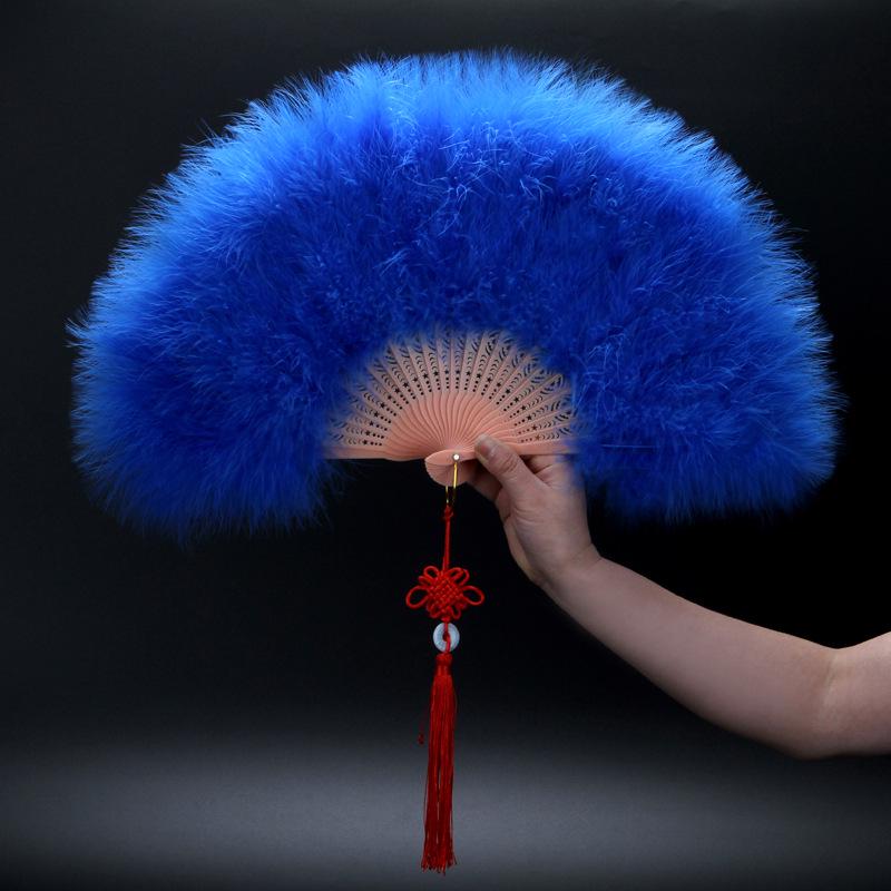 Ancient Style Qipao Feather Folding Fan for Dance and Photography