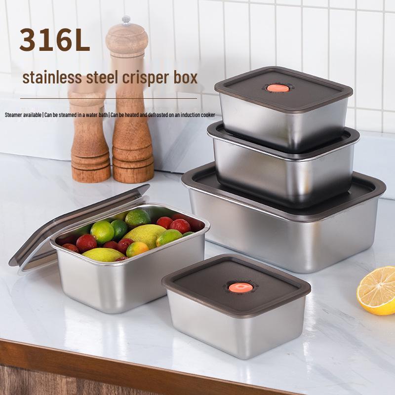 Stainless Steel Fresh-Keeping Lunch Box with Sealed Lid for Refrigerator Storage