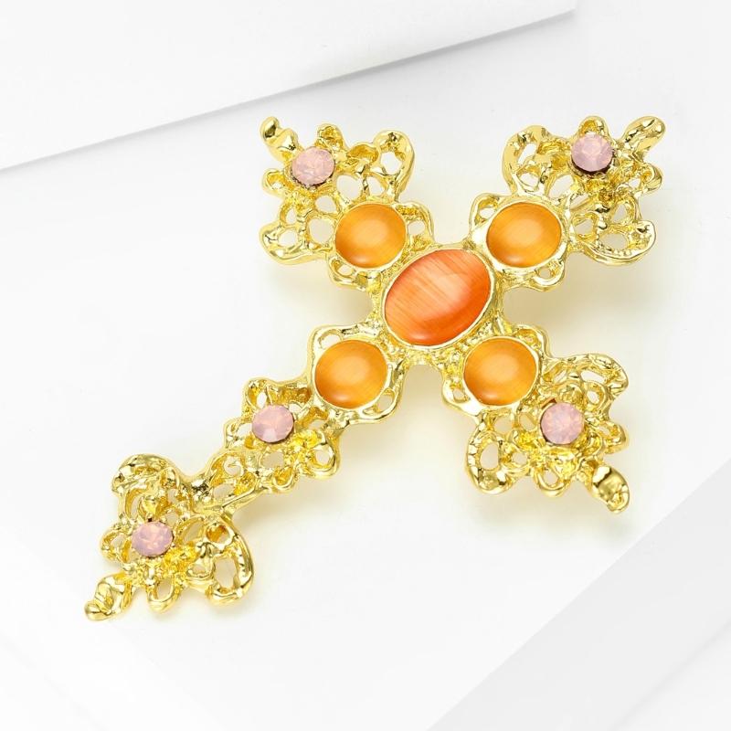 Alloy Crossed Brooch with Rhinestones Religious Lapel Pin Secure Clasp Accessory for Special Event And Everyday Outfits