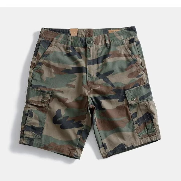 Heavyweight Cotton Men's Harajuku Retro Camo Workwear Shorts