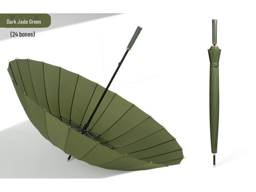 24-Rib Wind-Resistant Umbrella: Large Solid Color, Long Handle, Custom Logo for High-End Business Use