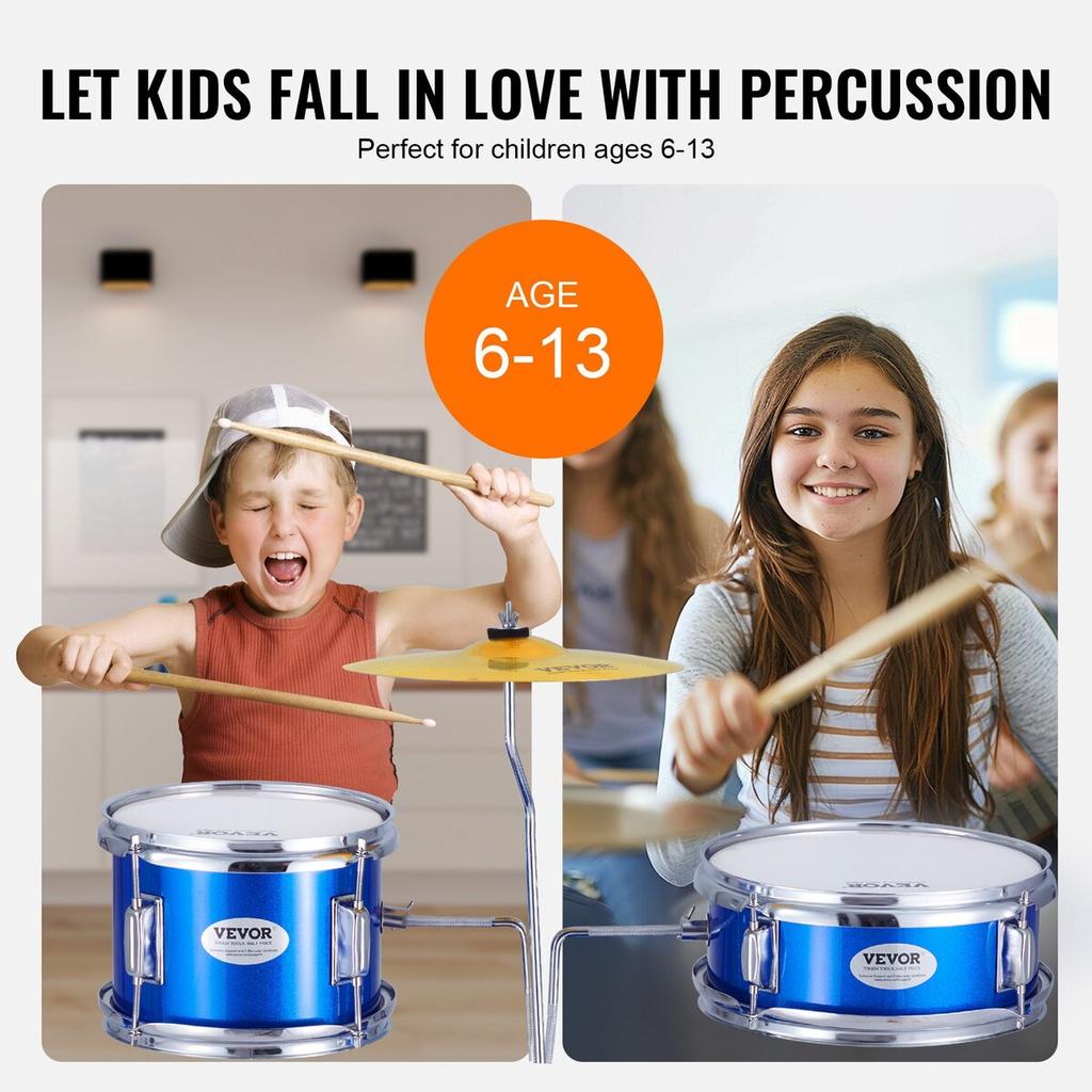 Kids Drum Set 3-Piece 14 in Beginner Drum Set for Child with Throne Blue