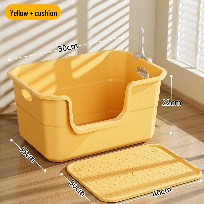Anti-Splash Open-Top Cat Litter Box with Deodorant for Large Cats