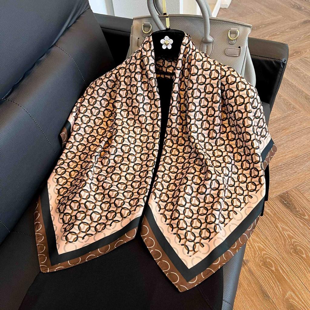 91Cm square scarf silk scarf women's new literary and fashion scarf accessories autumn and winter retro versatile shawl
