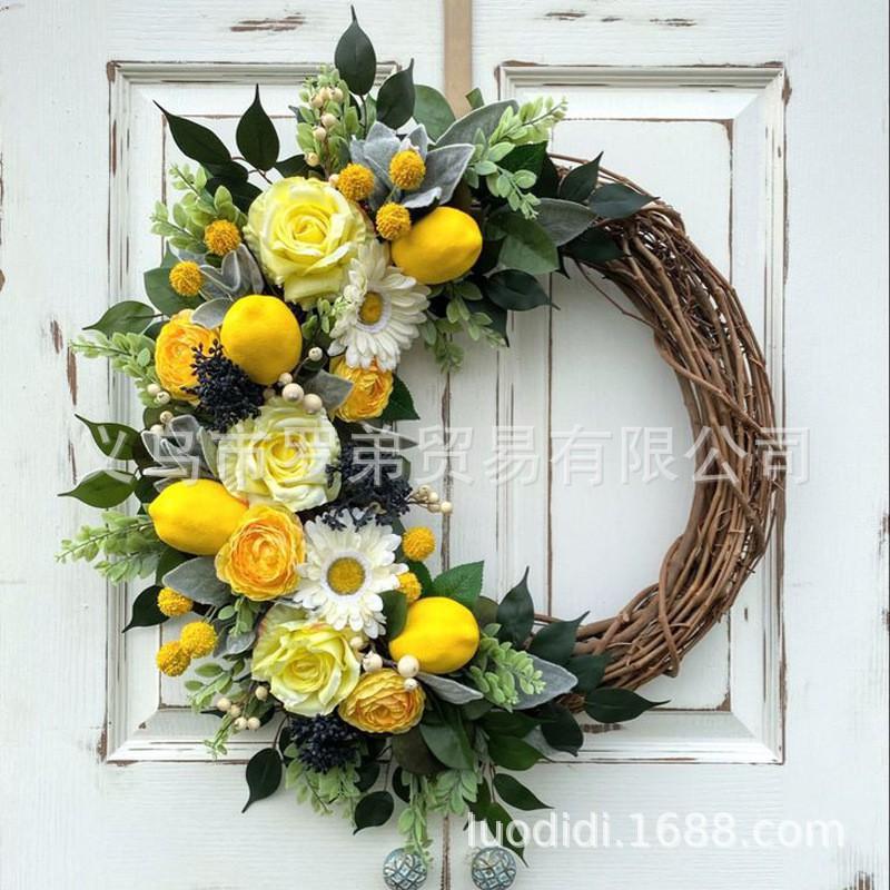 Artificial Lemon Peony Wreath Wall Hanging Decor Door Home Festival Party Decoration