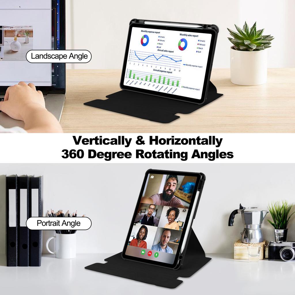 For iPad Air 11 (2025)/(2024) Deksel til nettbrett i akryl, 360° roterende stativ (Uten tastatur)