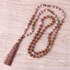 KELITCH Long Tassel Necklace Rudlaksha Mala Agate Bead Necklace Accessory (Brown)