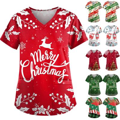 Combinaison de travail de protection pour femme avec col en V et imprimé de Noël