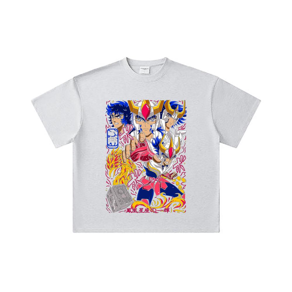 260 GSM Double Yarn 32 Count 100% Cotton Saint Seiya V7 Fenix Print Unisex Heavy Cotton T Shirt