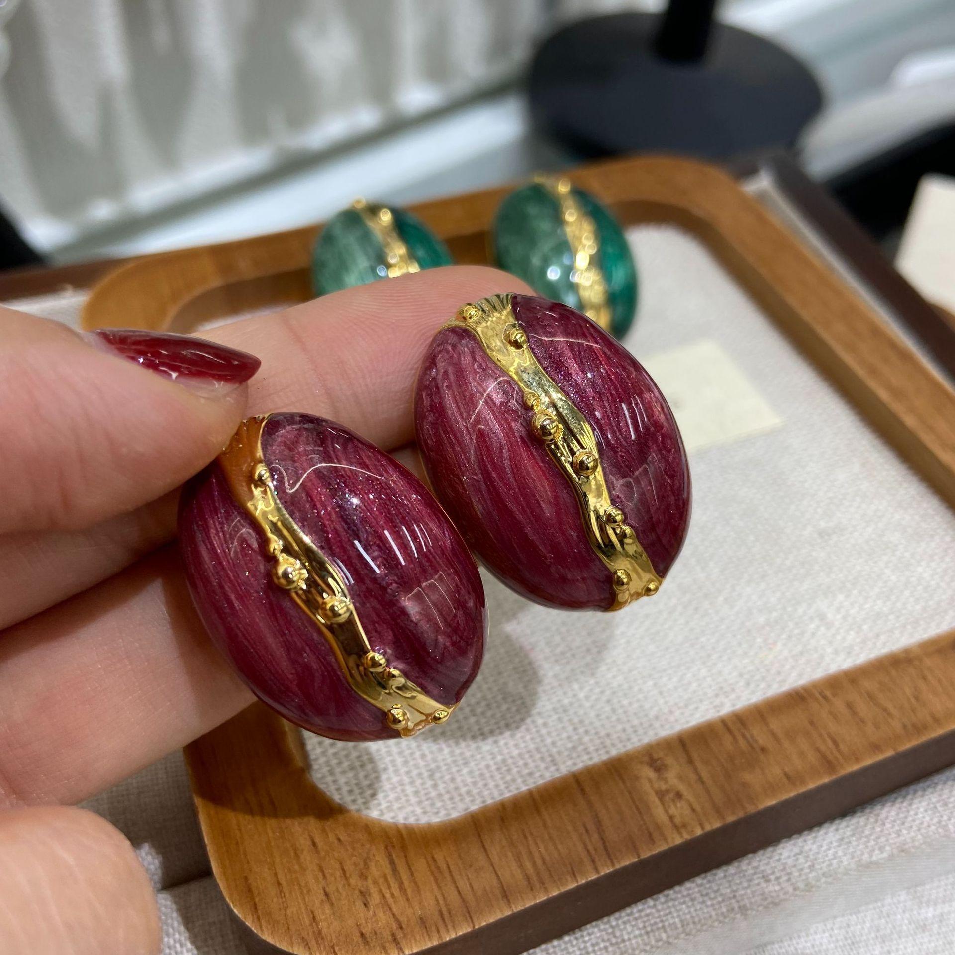 

Light Luxury Simple Personalized Earrings Dripping Oil Design High-End Oval Stud Earrings Women