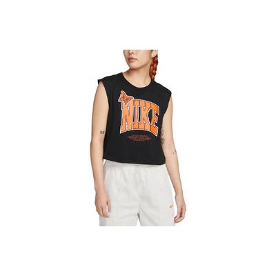Sportswear Letter Print Ribbed Crew Neck Tank Top Women Tops Black FD2574-010