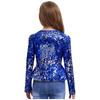 Mädchen Pailletten Strickjacke Oberteil Langarm Doppelreißverschluss Schößchen Design Cropped Jacke Geburtstagsparty Oberbekleidung