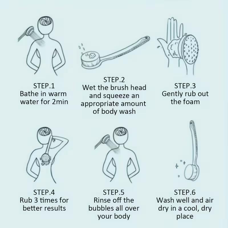 Double-Sided Long Handle Bath Brush Soft Sponge & Bristle Shower Scrubber for Deep Cleaning and Body Exfoliating