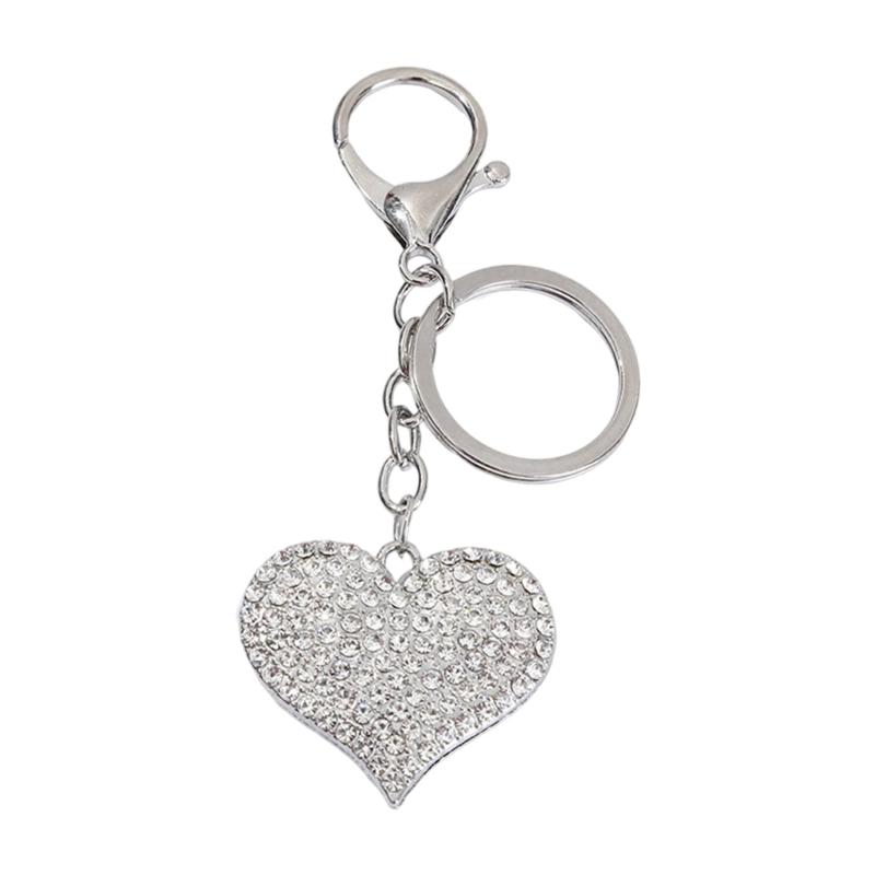 Sparkling Heart Keychain With Rhinestones Accent Zinc Alloy Design Bag Hanging Decoration For Women Gift Giving