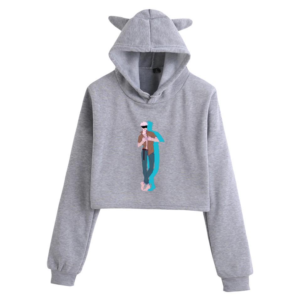 Jujutsu Kaisen Cat Ear Crop Hoodie - Spring Fashion Trend for Girls