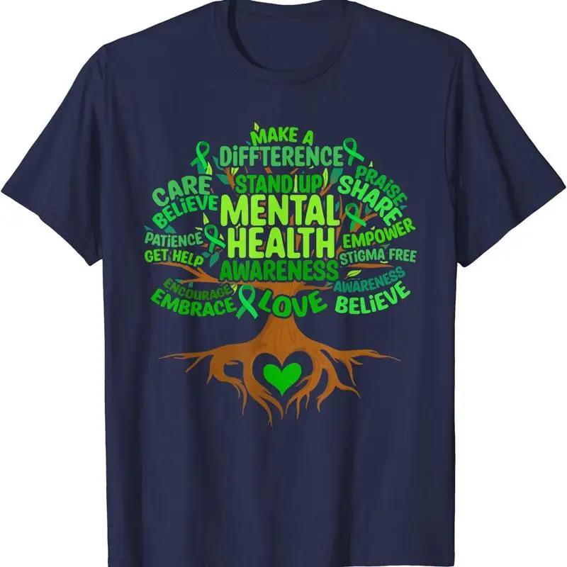 Unisextal Health Awareness Tree Graphic Cotton T Shirt Soft Breathable Crew Neck Tee For Unisex S