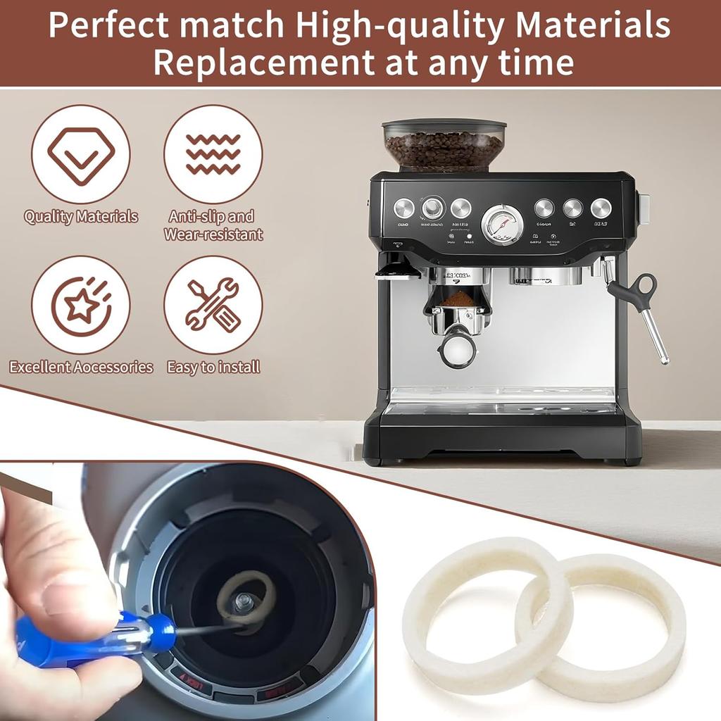 8 Pcs Felt Gasket Replacement for Breville Espresso Machine Grinders, Felt Washer Replacemen Compatible with BES870, BES878, BES880, BES980, BES990,