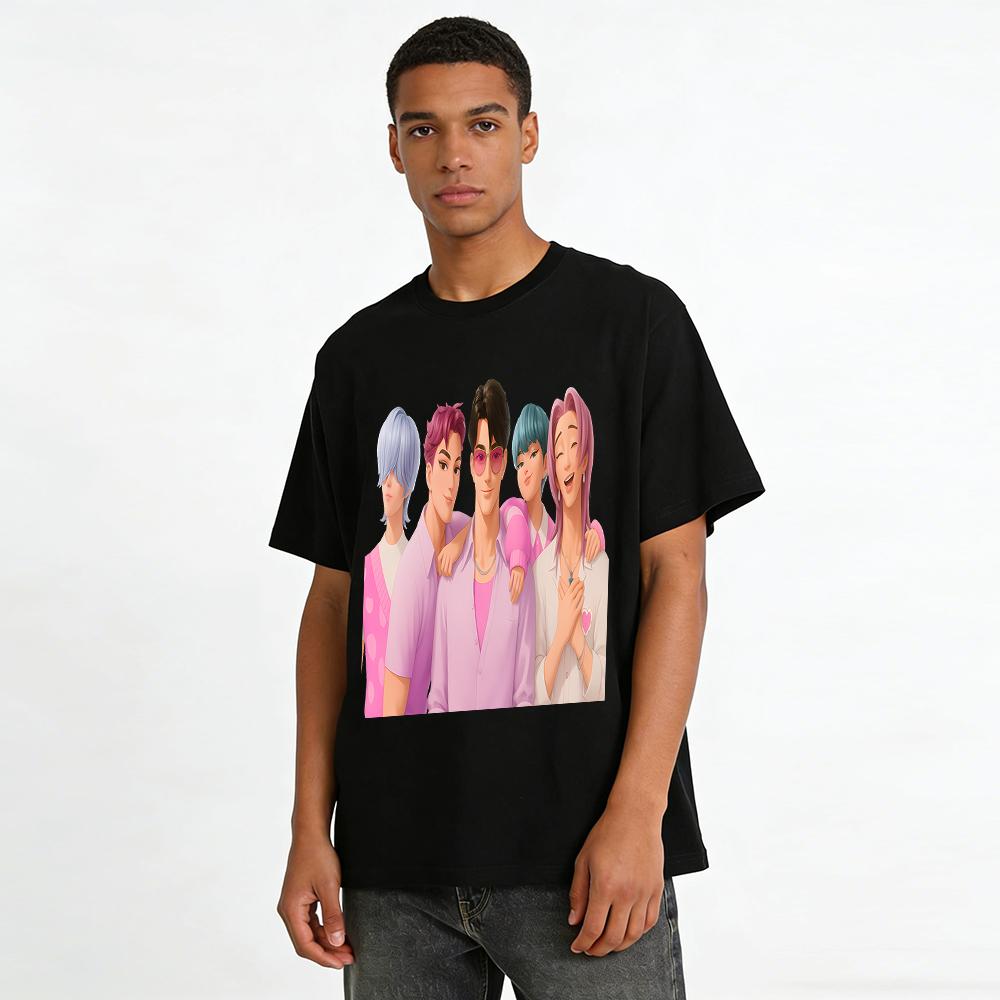 K-pop Boy Group Print Casual Top Fan Support Loose Breathable Unisex Daily Wear Pure cotton T-shirt