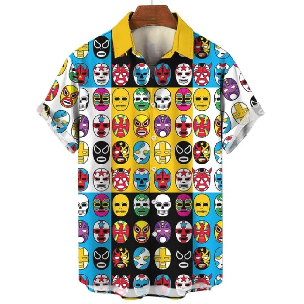 Cămașă Vintage pentru Bărbați 3d Imprimată Lupte Mexicane Îmbrăcăminte pentru Bărbați de Înaltă Calitate Cămașă Largă Oversized Fashion Casual Mâneci Scurte