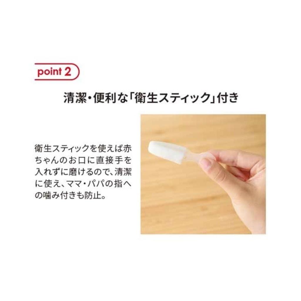 Akachan Honpo Moisture-Rich Toothbrushing Wipes, 60 wipes per pack, 2-pack set, with hygiene stick included.