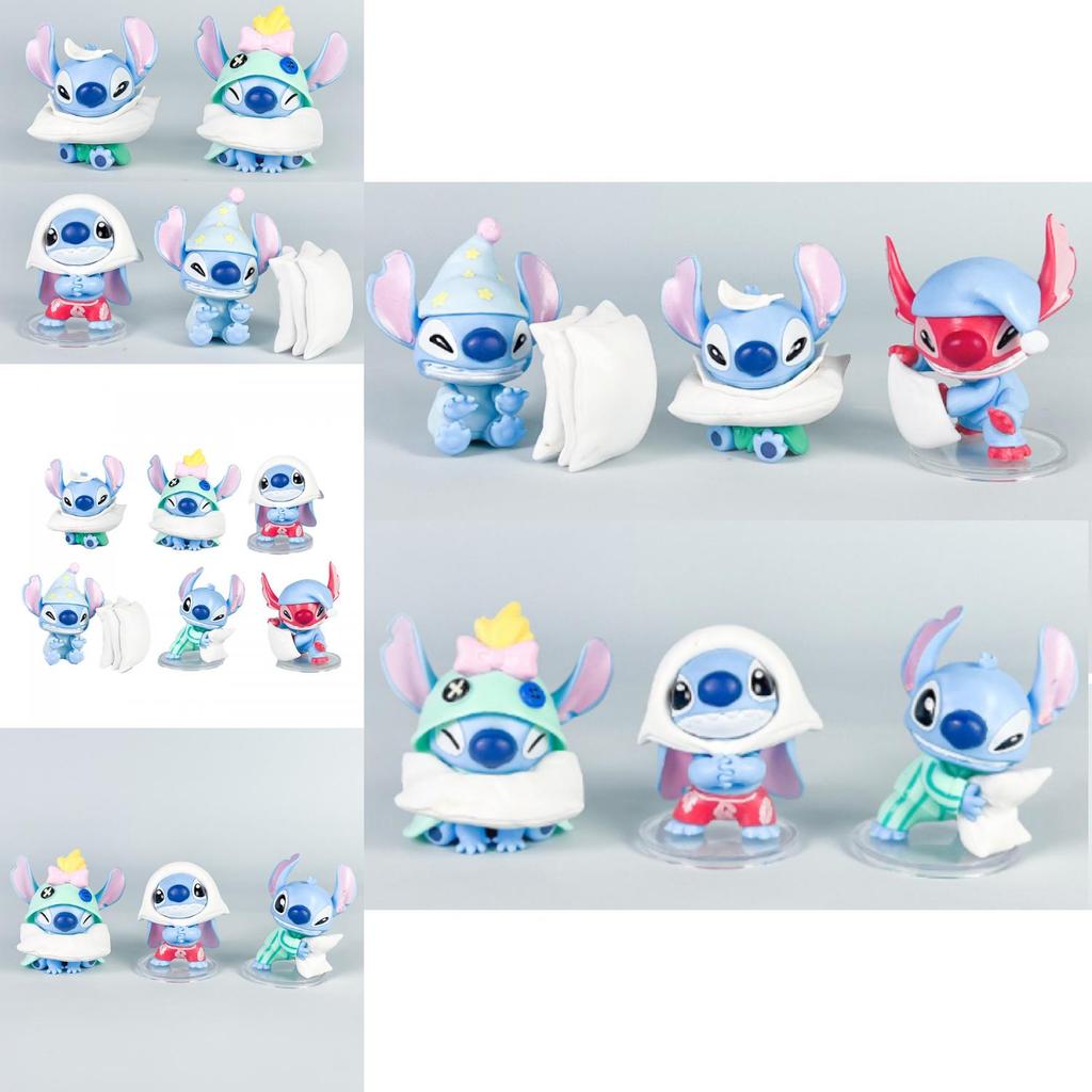 6 Pcs Stitch Sleepwear Pillow Design Mini Model Desktop Ornament Decor Set For Kids And Fans