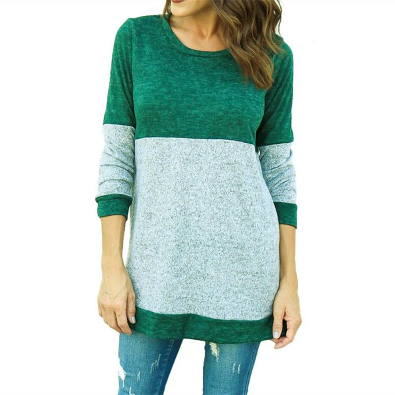 Color Blocked Fine Sweater Sweatshirt Women's Base Shirt Autumn Winter Round Neck Spliced Long Sleeved T-shirt