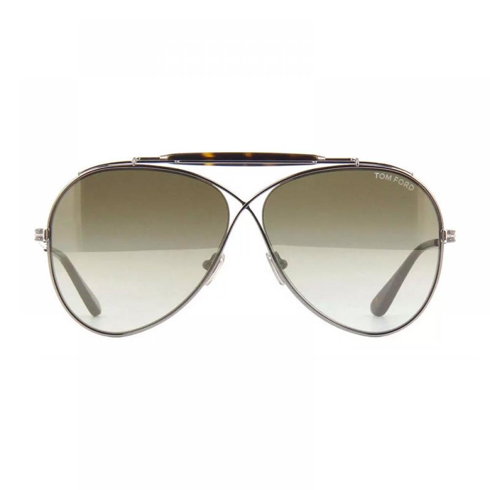 Tom Ford Sunglasses Aviator Full Rim  Shiny Gunmetal Frame And Brown Lens Ft0818